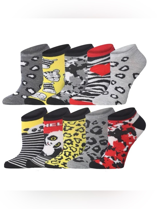 TIPITOE Accessories - Pack of Women's Patterned Ankle Socks - Yellow, Gray, Red (10 Pack)